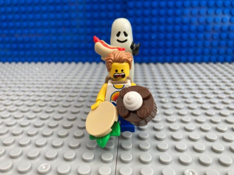 child with sandwich running away from a ghost