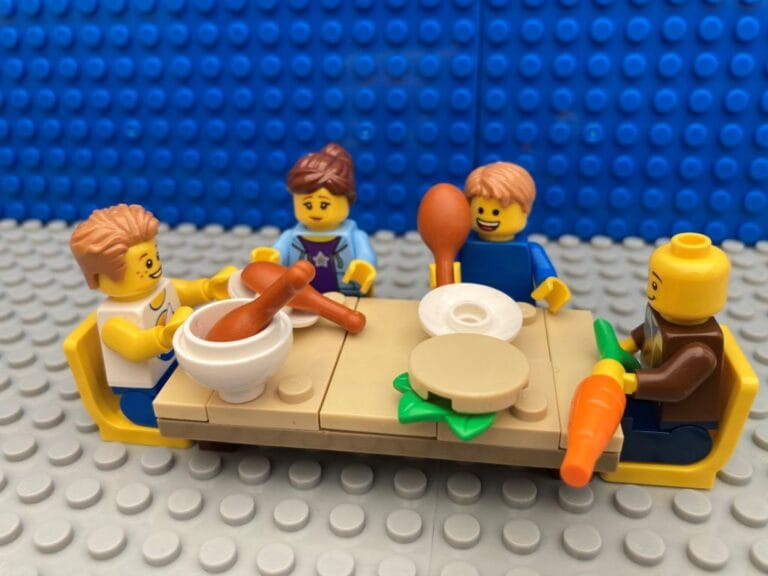 Family all eating at the dinner table together