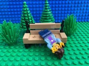 Mum collapsed on the bench stressed out