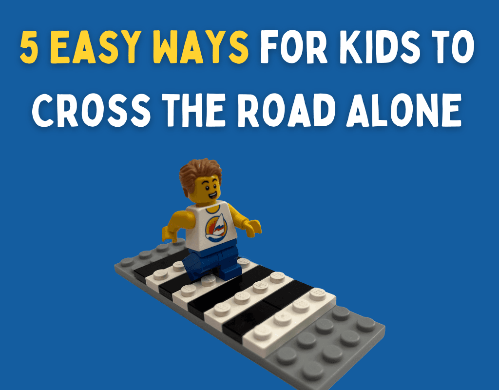5 Easy Ways for Kids to Cross the Road Alone. Image: Child crossing a zebra crossing alone with a happy face and confident stride