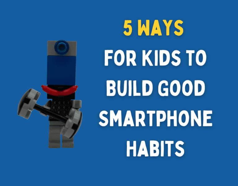 5 Ways for Kids to Build Good Smartphone Habits. Image: Smartphone character exercising with weights
