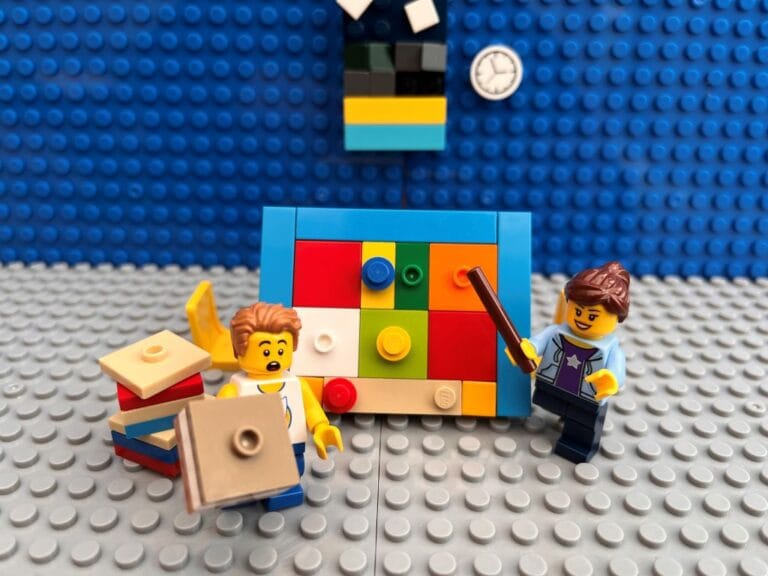 Mum helping child with homework by creating a colourful homework chart